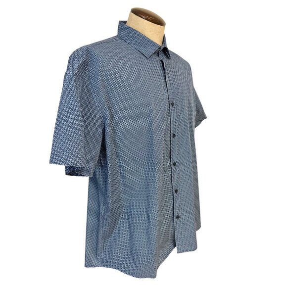 Toscano Firenze Blue Geometric Short Sleeve Button-Up Shirt Mens Size XXL Fits X - Picture 2 of 5